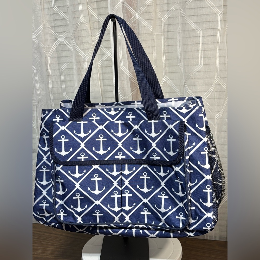 Nautical Anchor Print Tote Bag in Navy Blue 12 x 16w NWOT PERFECT FOR THE BEACH